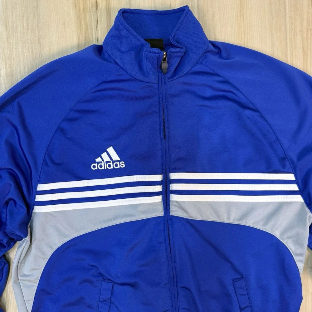 Vintage Adidas Track Jacket Men's Small Blue & Gray 3 Stripes Full Zip Pockets